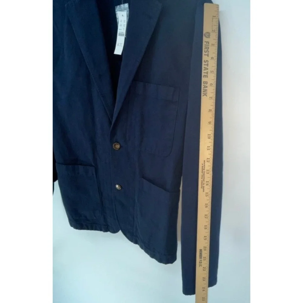 J Crew Suit Jacket Blazer Garment Dyed Cotton Linen Blend Chino AX270 Navy Sz 34
